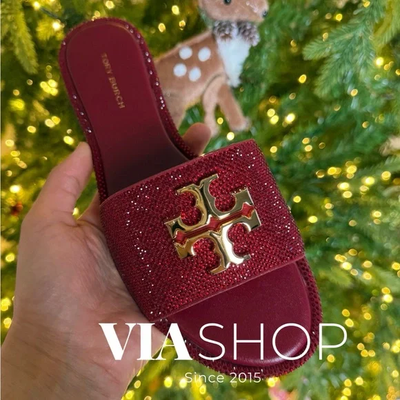 Tory Burch‎ Everly Rhinestone Slides, Red, HOLIDAY EDITION - Picture 7 of 10